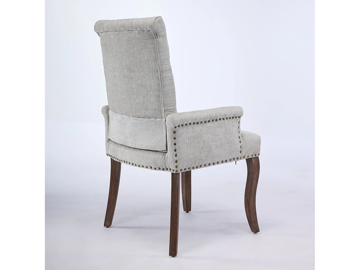 Eetkamerstoel met armleuningen, bekleed met beige chenillestof