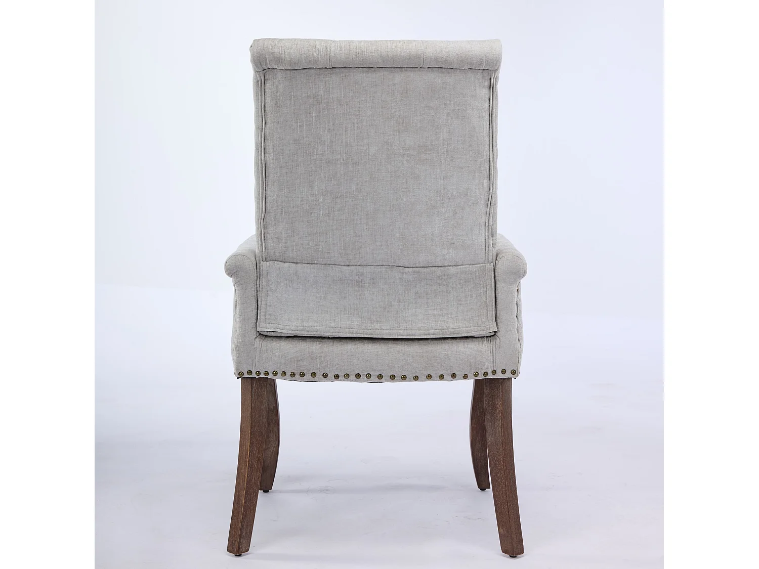 Eetkamerstoel met armleuningen, bekleed met beige chenillestof