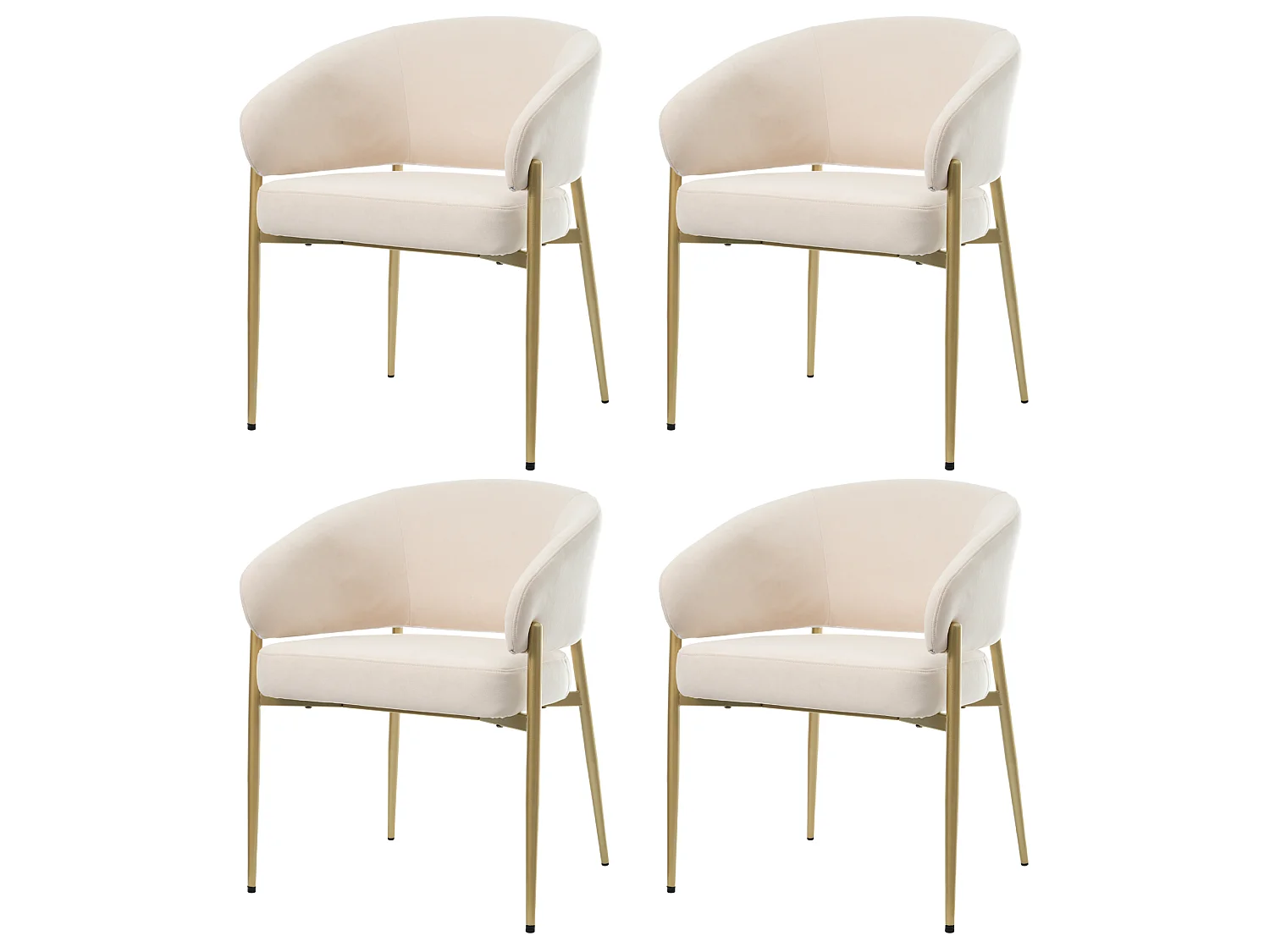 Set van 4 fluwelen eetkamerstoelen met champagnekleurige en beige metalen poten