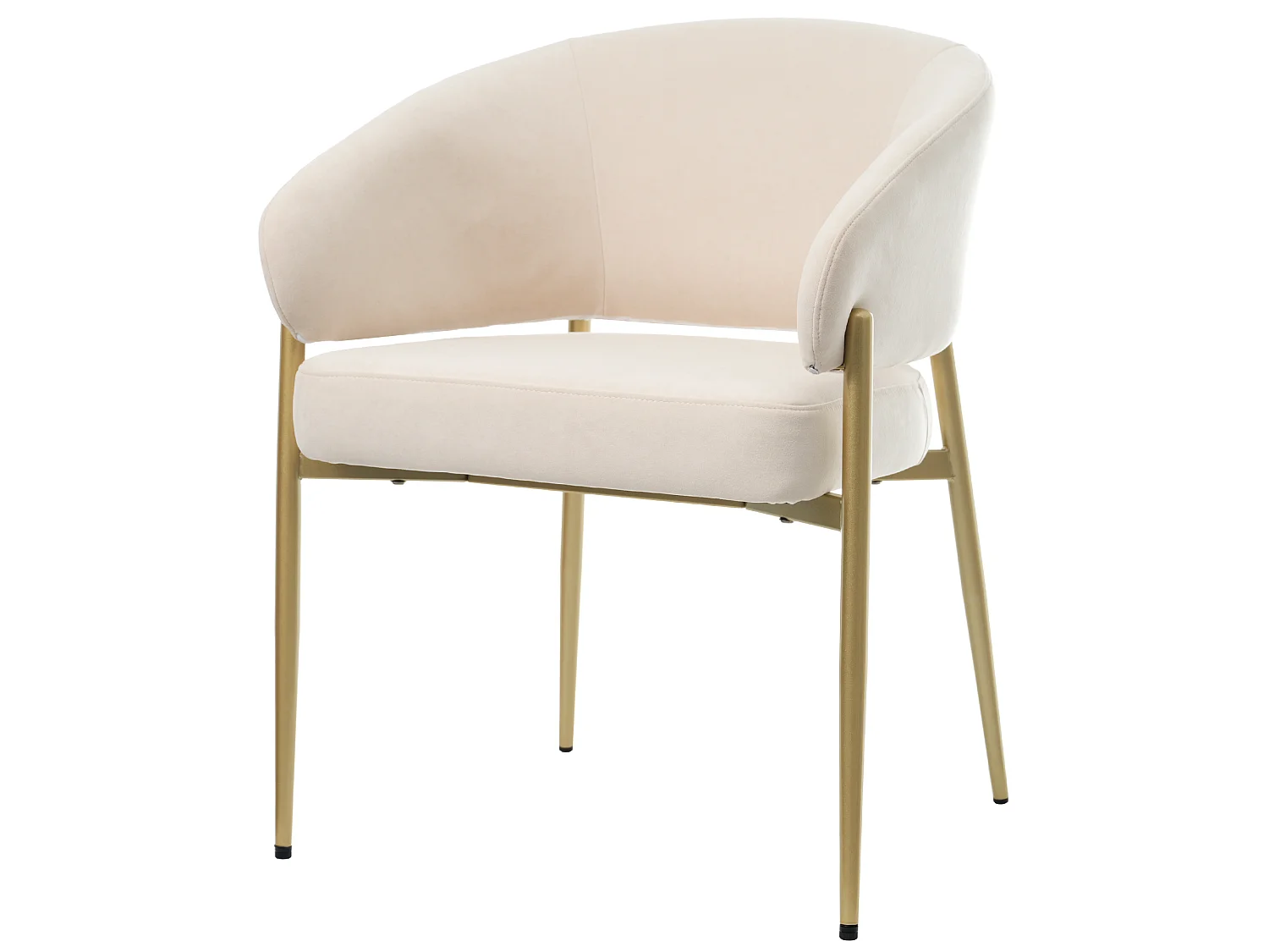 Set van 4 fluwelen eetkamerstoelen met champagnekleurige en beige metalen poten