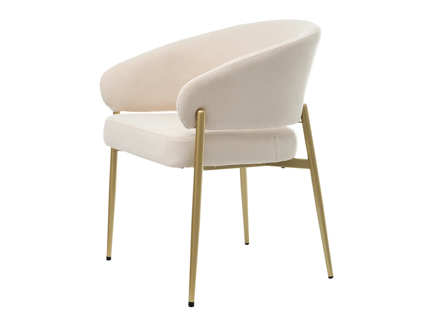 Set van 4 fluwelen eetkamerstoelen met champagnekleurige en beige metalen poten