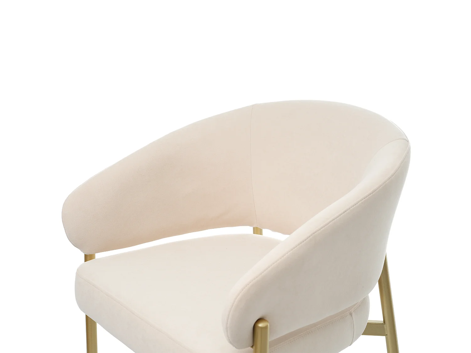 Set van 4 fluwelen eetkamerstoelen met champagnekleurige en beige metalen poten