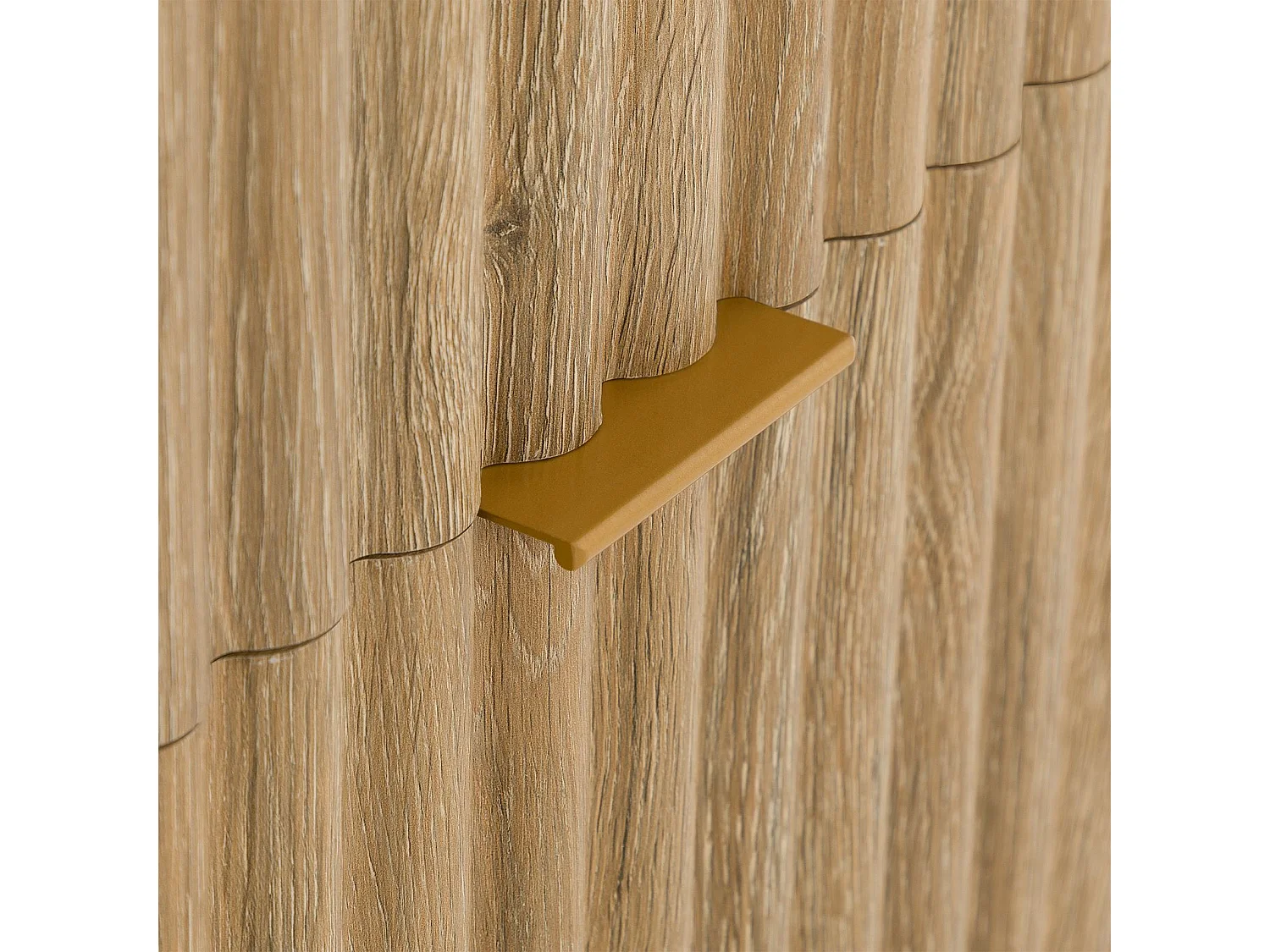 Table de Chevet ELLA H 50 cm Avec 2 Tiroirs en Bois Coloris Chêne, Façades Striées, Poignées en Métal, Table de Nuit Contemporaine