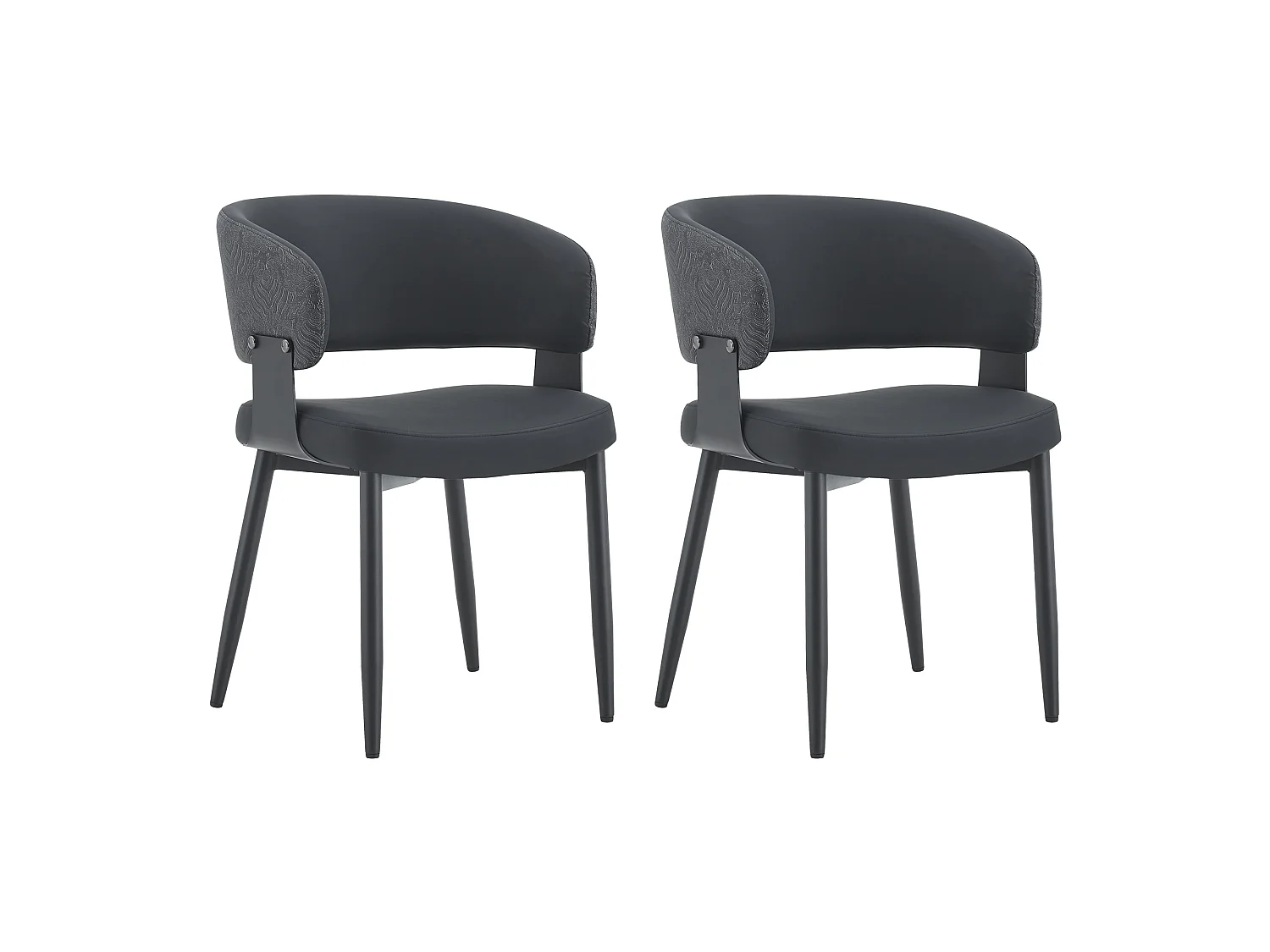 Juego de 2 sillas de comedor con reposabrazos de polipiel negra y patas de metal negro