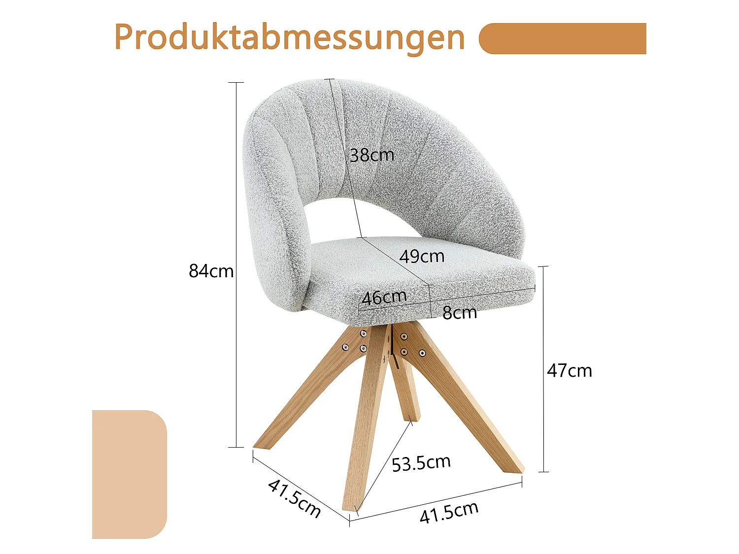 Lot de 2 chaises de salle à manger pivotantes en tissu texturé gris clair avec pieds en bois massif
