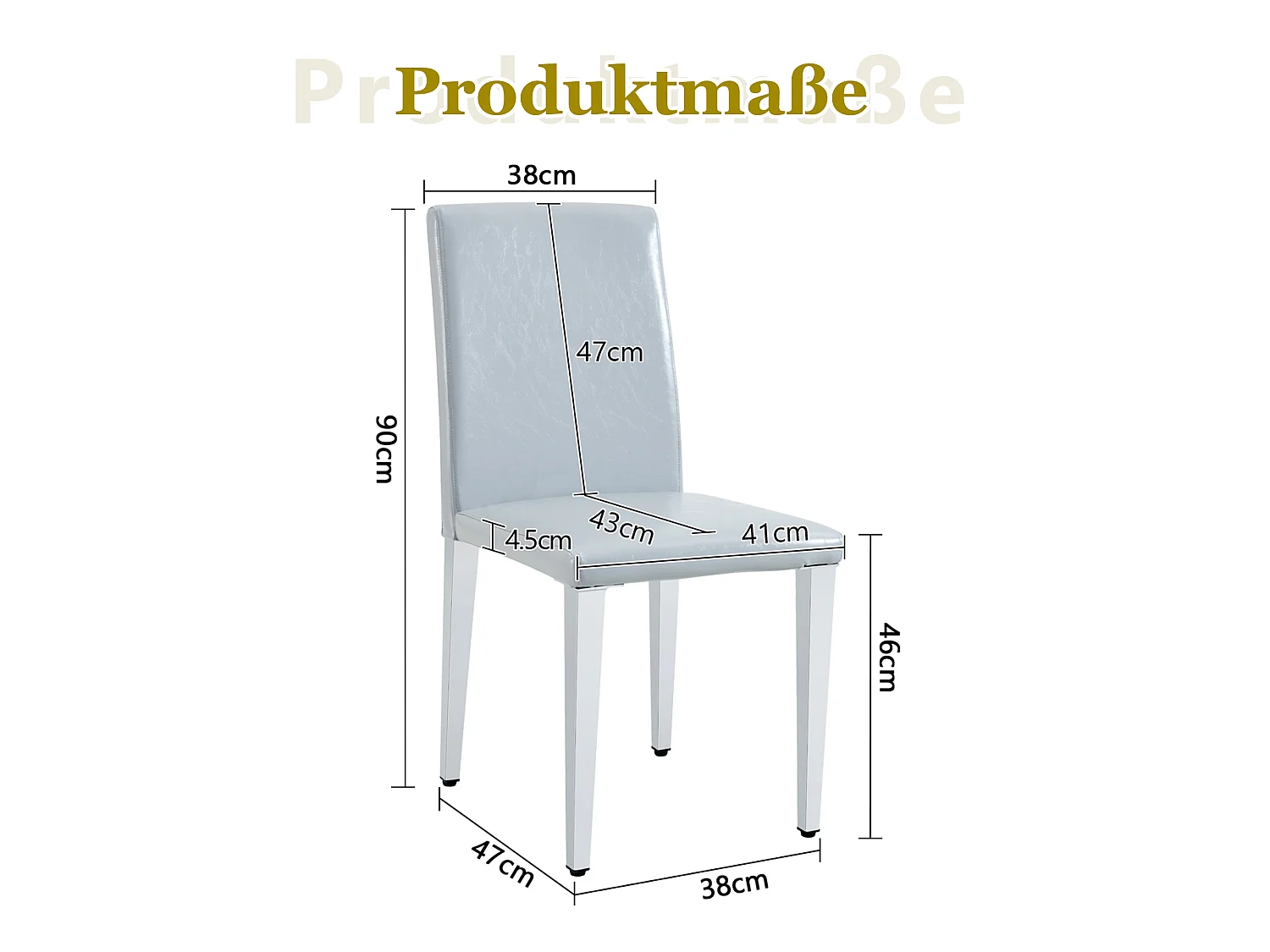 Lot de 4 chaises de salle à manger en similicuir gris clair avec pieds en métal argenté