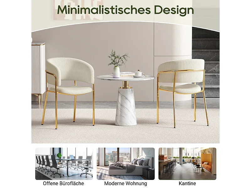 Lot de 2 chaises de salle à manger en tissu côtelé avec pieds en métal et bois beige