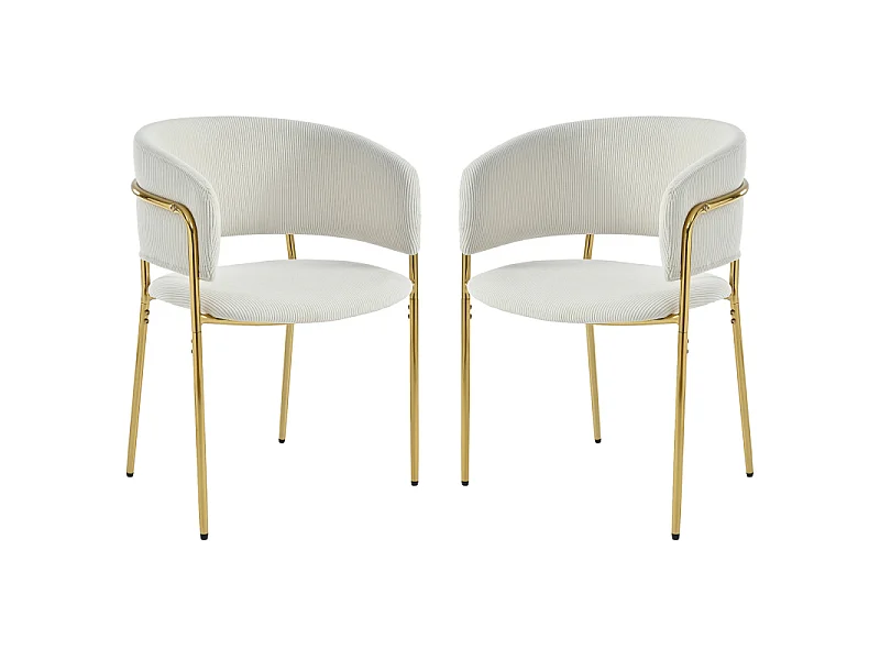 Lot de 2 chaises de salle à manger en tissu côtelé avec pieds en métal et bois beige