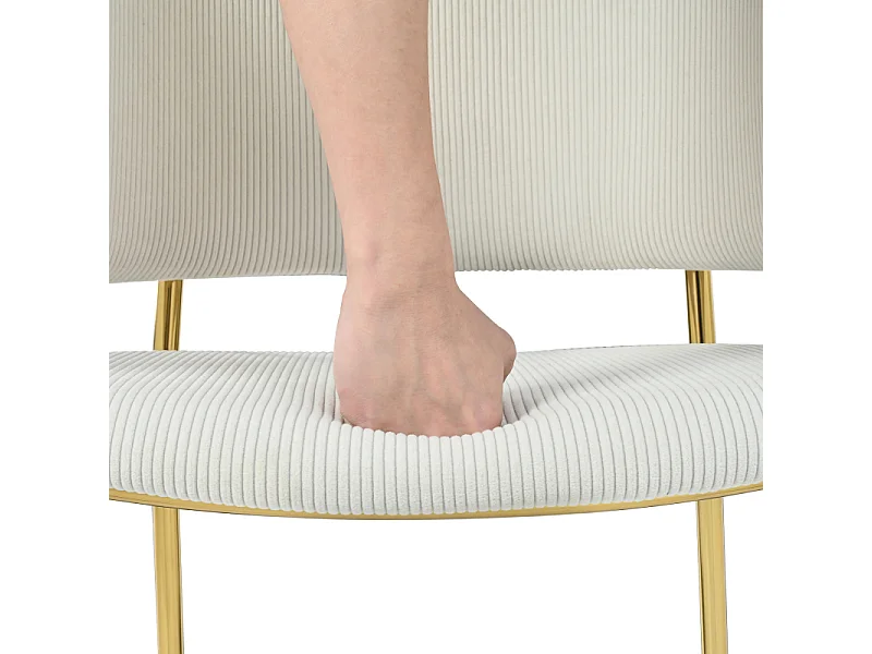 Lot de 2 chaises de salle à manger en tissu côtelé avec pieds en métal et bois beige