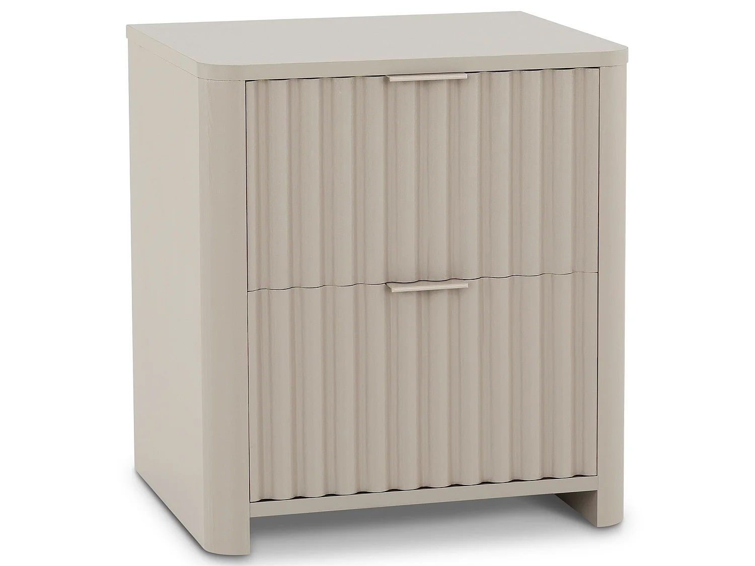 Table de Chevet ELLA H 50 cm Avec 2 Tiroirs en Bois Gris Foncé, Façades Striées, Poignées en Métal, Table de Nuit Contemporaine