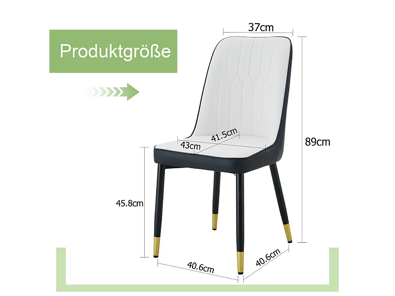 Lot de 2 chaises de salle à manger en similicuir blanc et noir avec pieds en métal noir