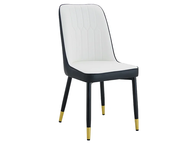 Lot de 2 chaises de salle à manger en similicuir blanc et noir avec pieds en métal noir
