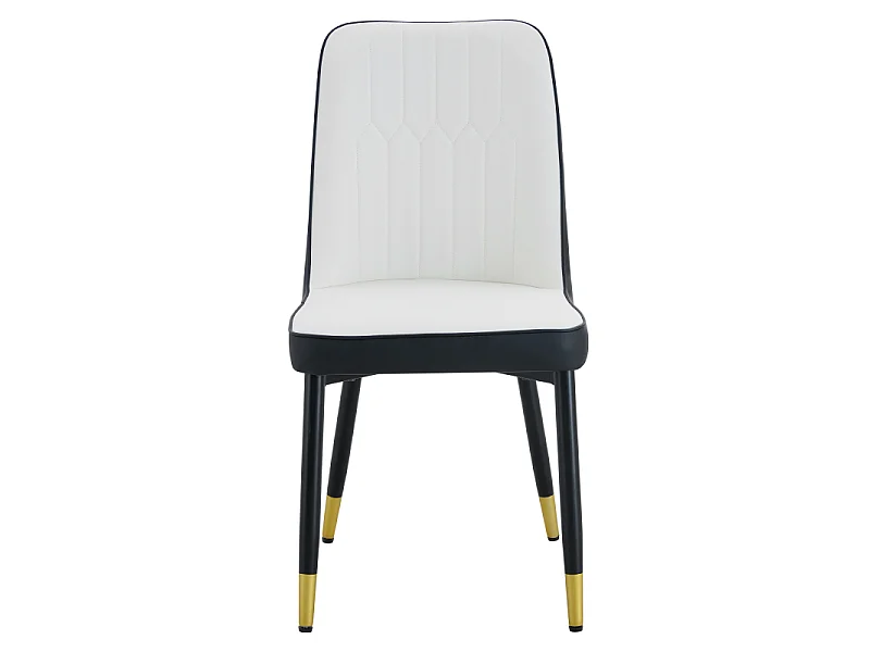 Lot de 2 chaises de salle à manger en similicuir blanc et noir avec pieds en métal noir