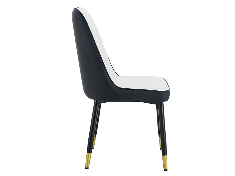 Lot de 2 chaises de salle à manger en similicuir blanc et noir avec pieds en métal noir