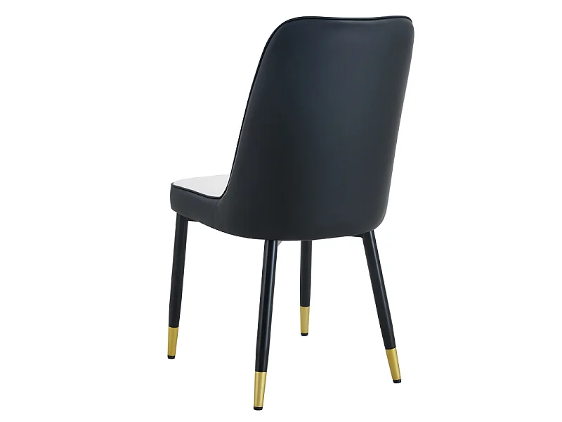 Lot de 2 chaises de salle à manger en similicuir blanc et noir avec pieds en métal noir