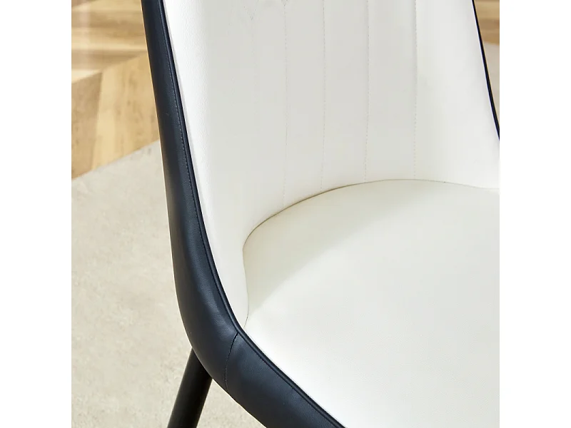 Lot de 2 chaises de salle à manger en similicuir blanc et noir avec pieds en métal noir