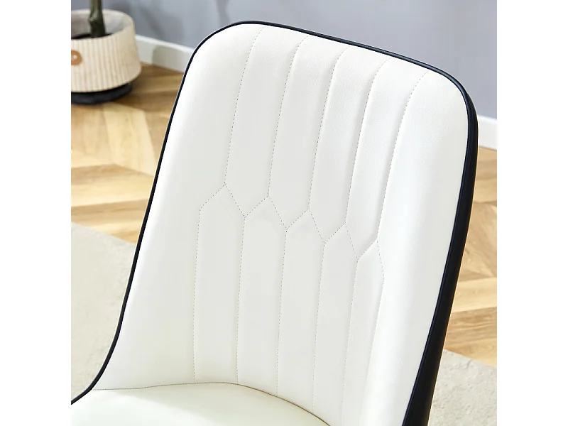 Lot de 2 chaises de salle à manger en similicuir blanc et noir avec pieds en métal noir