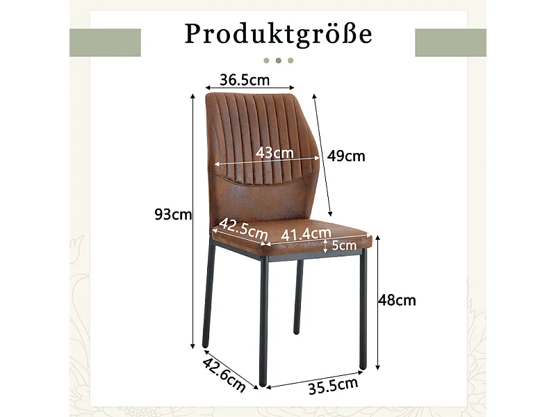 Set van 4 bruine stoffen eetkamerstoelen met zwarte metalen poten