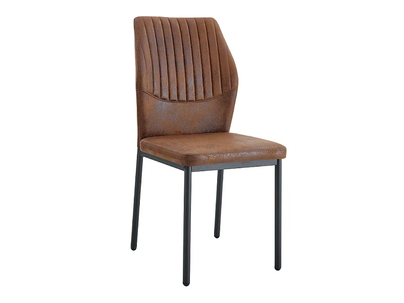 Set van 4 bruine stoffen eetkamerstoelen met zwarte metalen poten