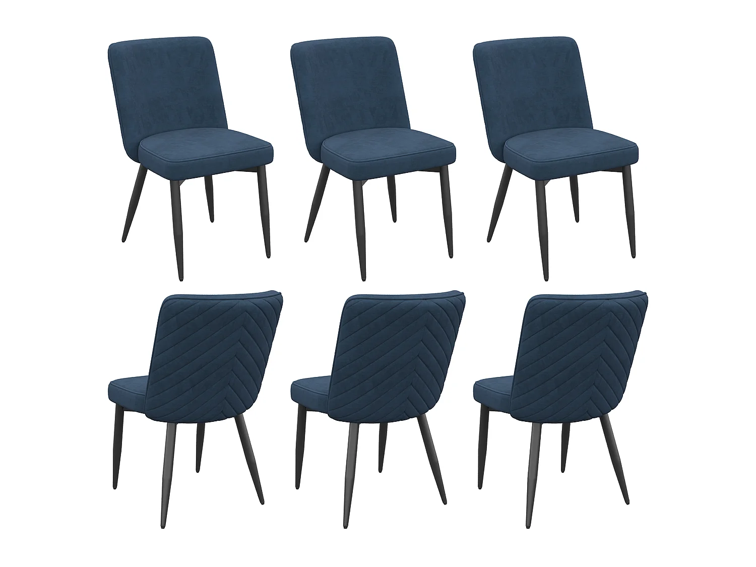 Set van 6 fluwelen eetkamerstoelen met ergonomische rugleuning en metalen frame, donkerblauw