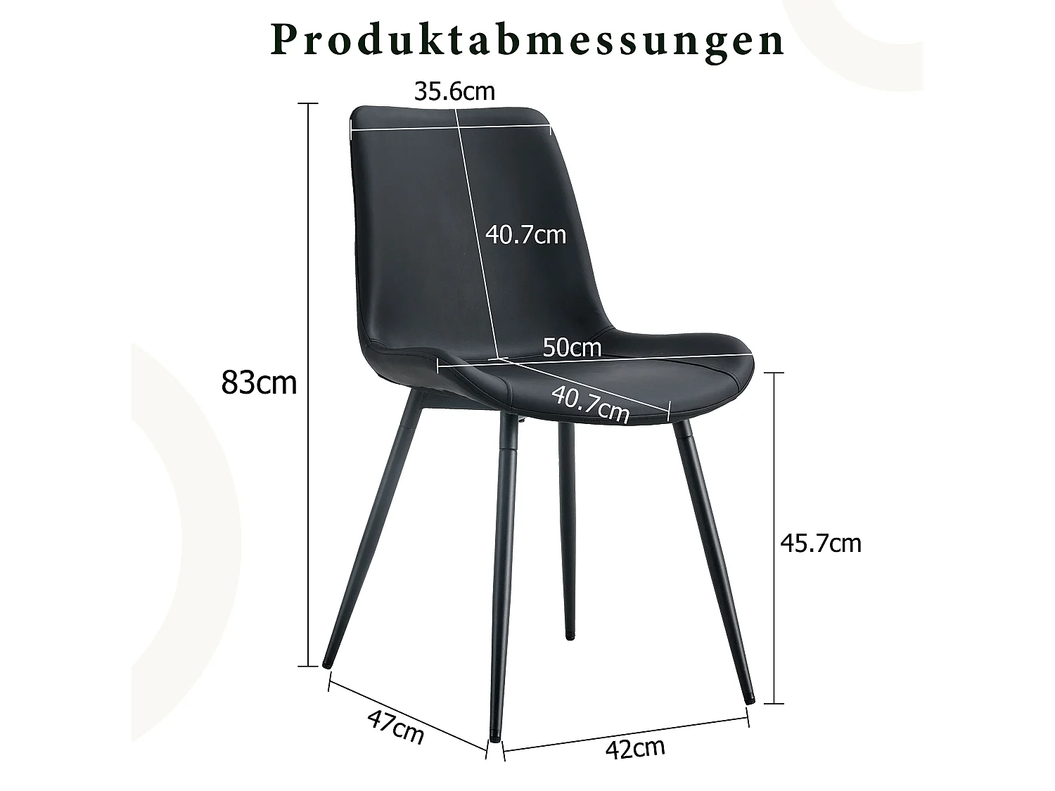 Lot de 4 chaises de salle à manger en similicuir noir avec pieds en métal