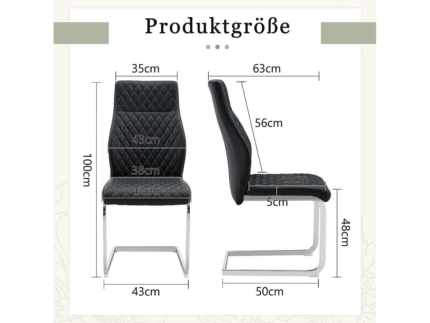 Lot de 2 chaises de salle à manger en similicuir noir avec cadre en métal argenté