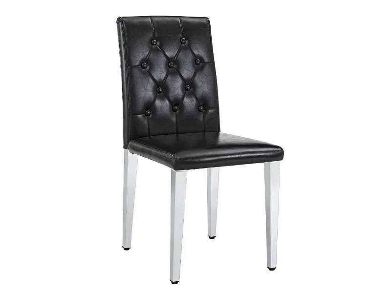 Lot de 4 chaises de salle à manger en similicuir noir avec pieds en métal argenté