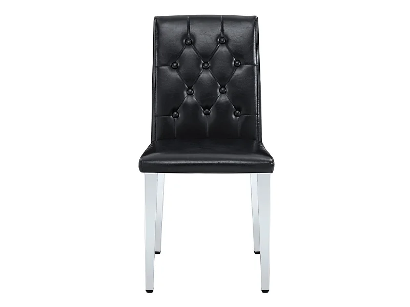 Lot de 4 chaises de salle à manger en similicuir noir avec pieds en métal argenté