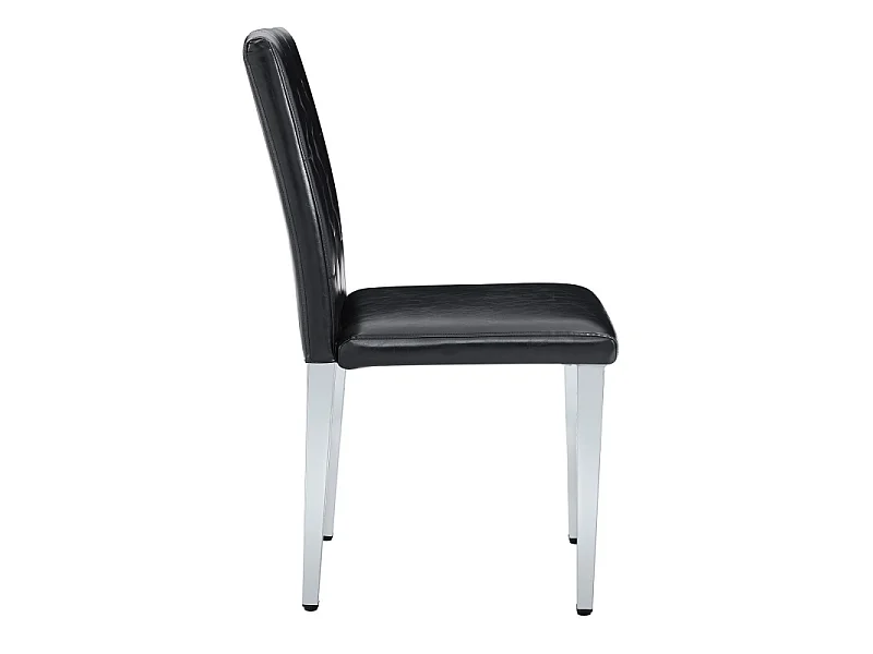 Lot de 4 chaises de salle à manger en similicuir noir avec pieds en métal argenté