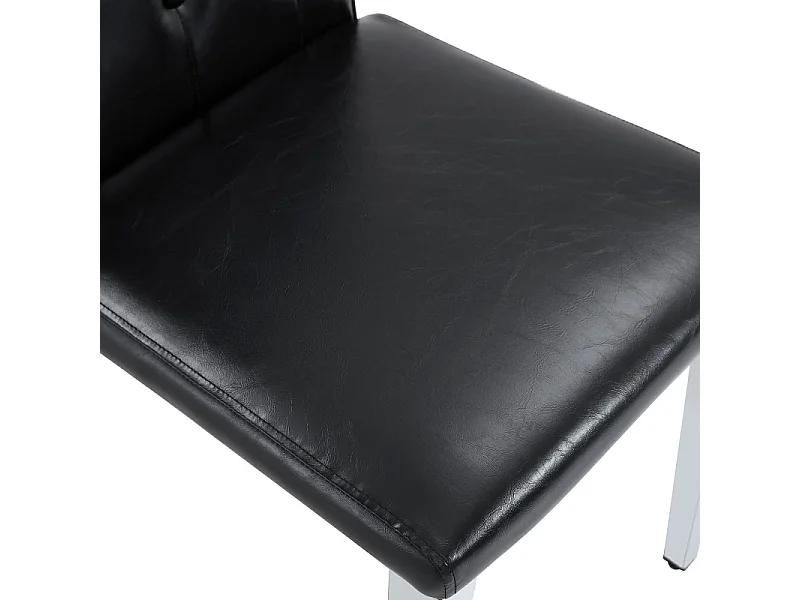 Lot de 4 chaises de salle à manger en similicuir noir avec pieds en métal argenté
