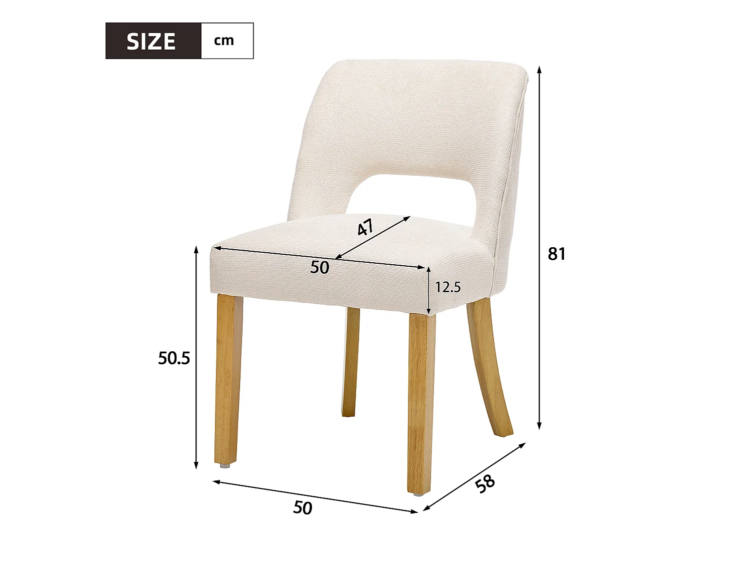 Set di 2 sedie da pranzo in lino con gambe in legno massello, beige