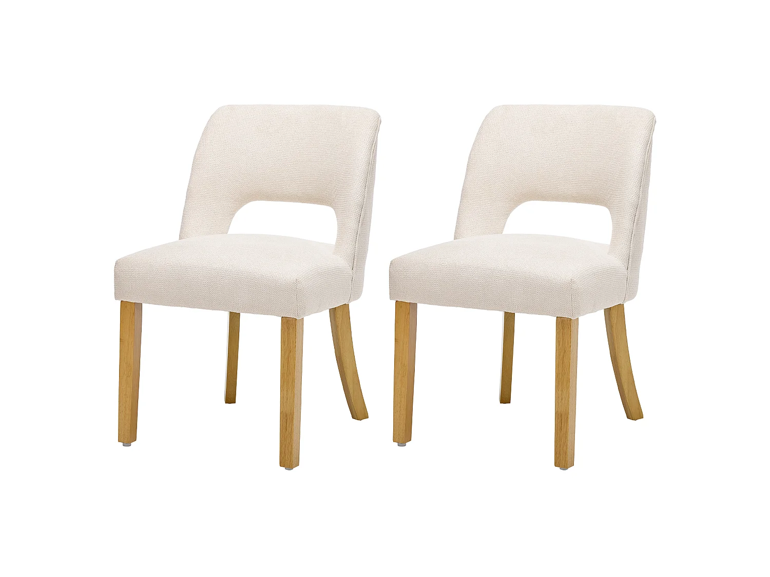 Set di 2 sedie da pranzo in lino con gambe in legno massello, beige