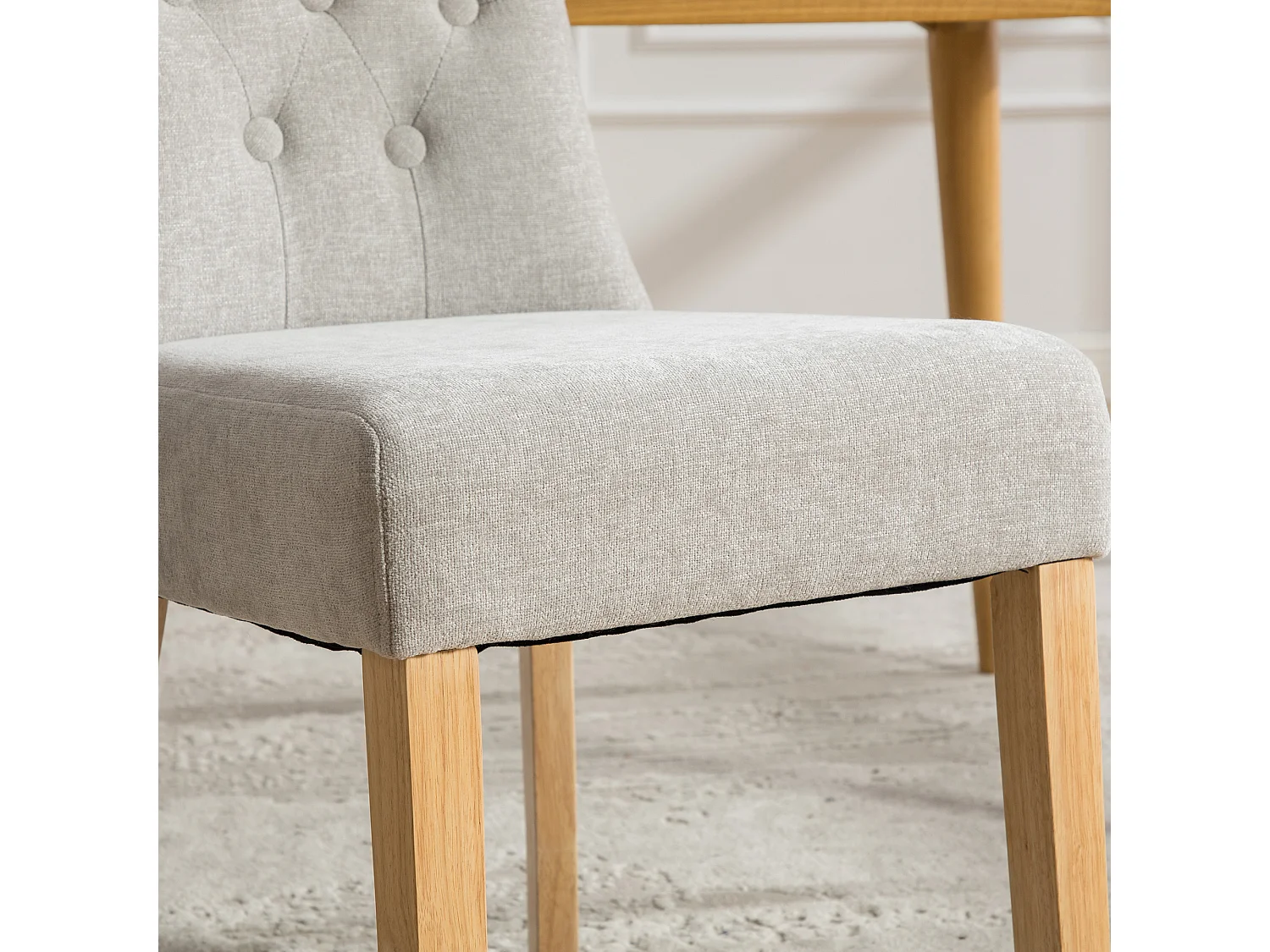 Lot de 2 chaises de salle à manger rembourrées en chenille gris avec pieds en bois massif
