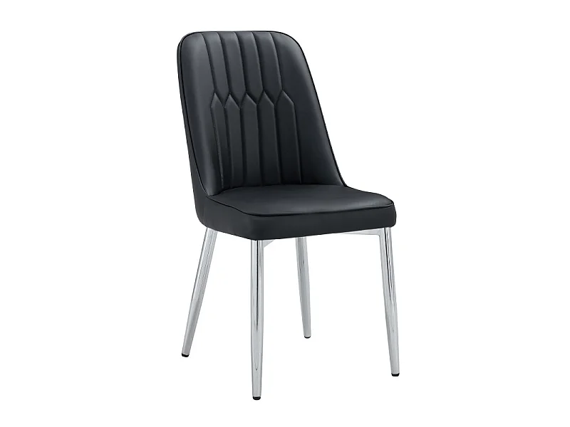 Lot de 2 chaises de salle à manger en similicuir noir avec pieds en métal argenté