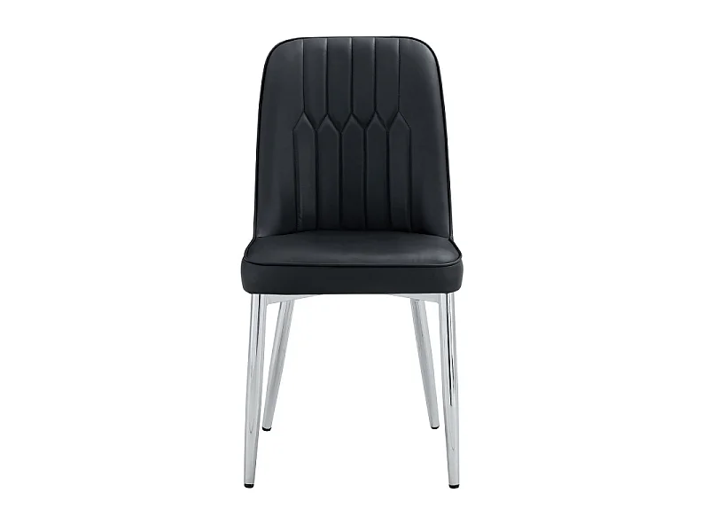 Lot de 2 chaises de salle à manger en similicuir noir avec pieds en métal argenté