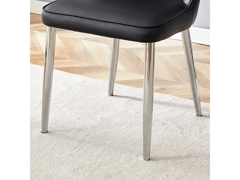 Lot de 2 chaises de salle à manger en similicuir noir avec pieds en métal argenté