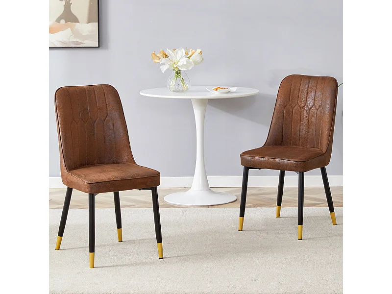Lot de 2 chaises de salle à manger en tissu marron avec pieds en métal noir