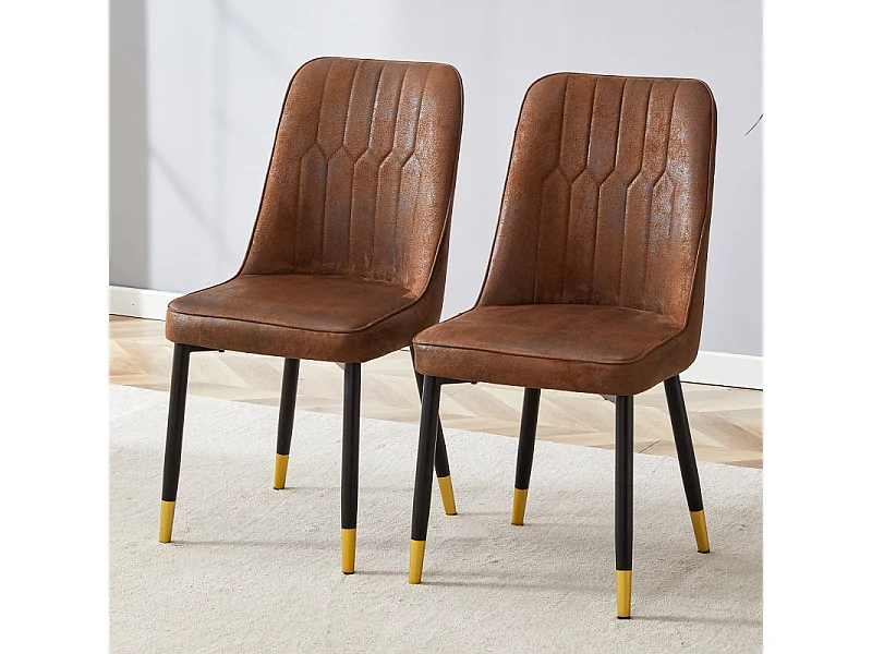 Lot de 2 chaises de salle à manger en tissu marron avec pieds en métal noir