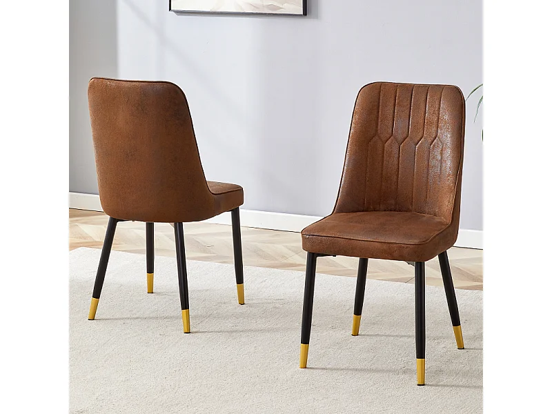 Lot de 2 chaises de salle à manger en tissu marron avec pieds en métal noir