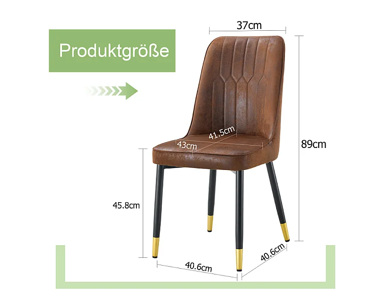 Lot de 2 chaises de salle à manger en tissu marron avec pieds en métal noir