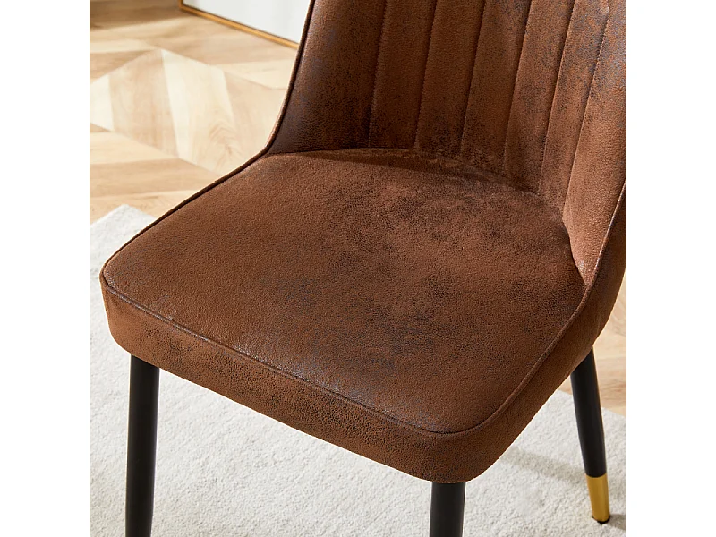 Lot de 2 chaises de salle à manger en tissu marron avec pieds en métal noir