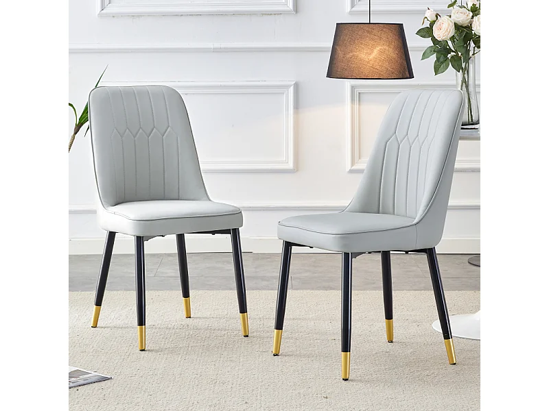 Lot de 2 chaises de salle à manger avec revêtement en similicuir gris et pieds en métal noir