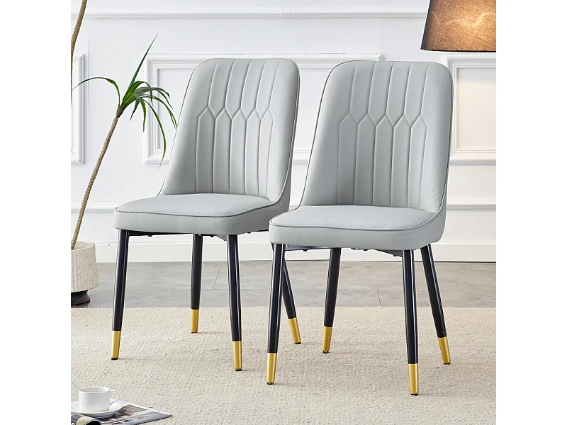 Lot de 2 chaises de salle à manger avec revêtement en similicuir gris et pieds en métal noir