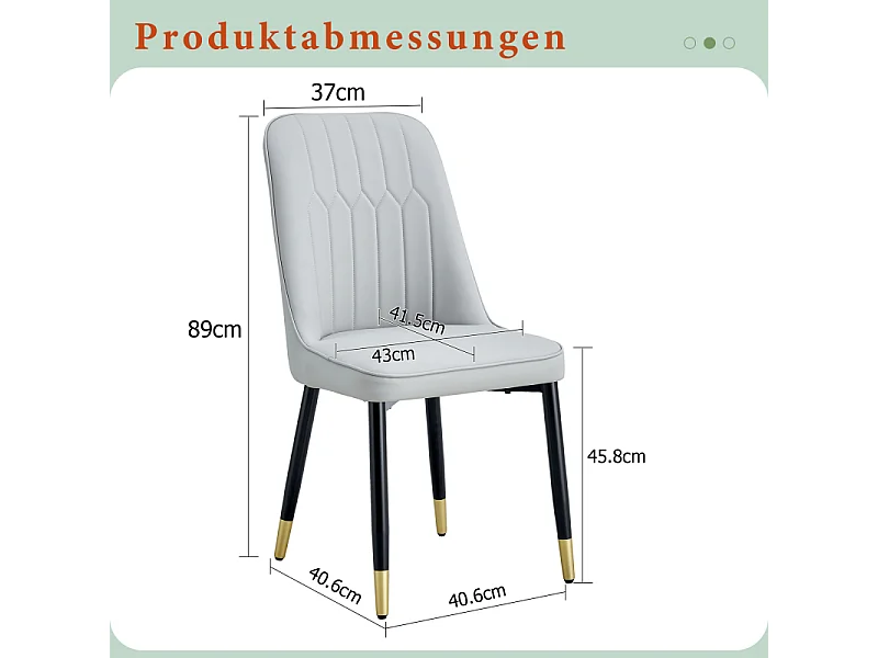 Lot de 2 chaises de salle à manger avec revêtement en similicuir gris et pieds en métal noir