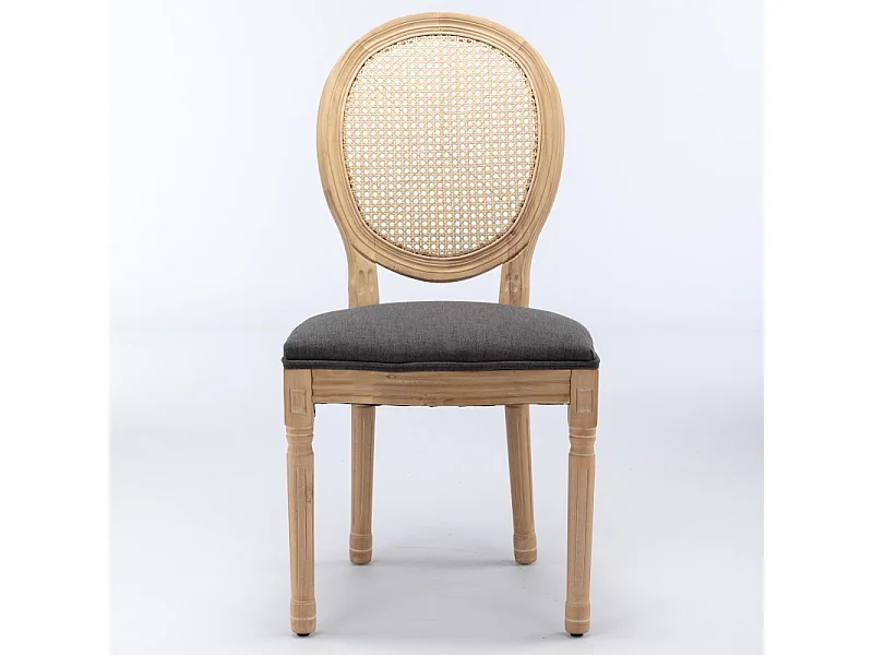 Lot de 2 chaises de salle à manger rembourrées avec dossier en rotin et structure en bois massif gris