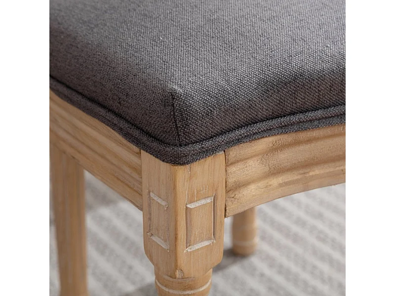 Lot de 2 chaises de salle à manger rembourrées avec dossier en rotin et structure en bois massif gris