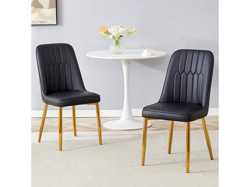 Lot de 2 chaises de salle à manger en similicuir noir avec pieds en métal doré