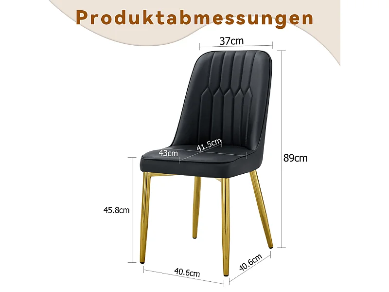 Lot de 2 chaises de salle à manger en similicuir noir avec pieds en métal doré