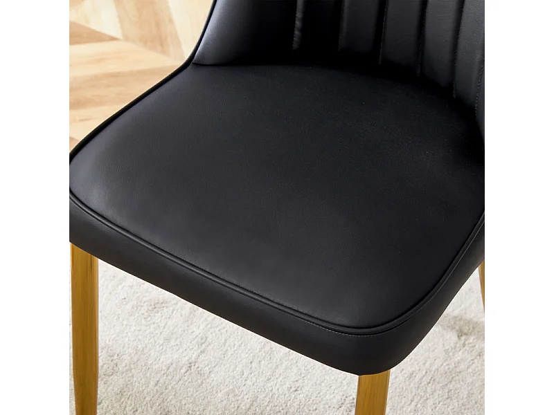 Lot de 2 chaises de salle à manger en similicuir noir avec pieds en métal doré