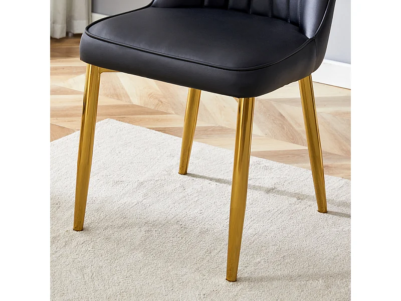 Lot de 2 chaises de salle à manger en similicuir noir avec pieds en métal doré